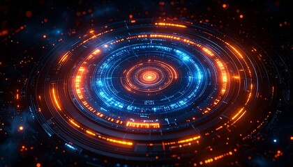 Abstract Circular Digital Sci-Fi Energy Gateway with Neon Glow and Futuristic Tech Patterns