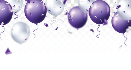 Purple and silver balloons with confetti banner © radenmas