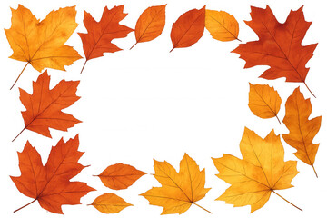 Fototapeta premium Autumn leaves frame forming border, natural fall foliage composition with transparent background
