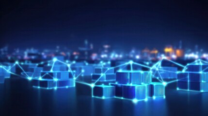 Fototapeta premium Predictive Logistics Real-Time Optimization Visualized as Glowing Neural Network Over Shipping Containers