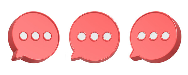 3d rendering design of red bubble with triple dot icon symbol for text massage