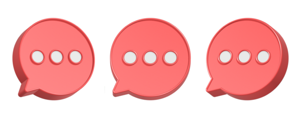 3d rendering design of red bubble with triple dot icon symbol for text massage