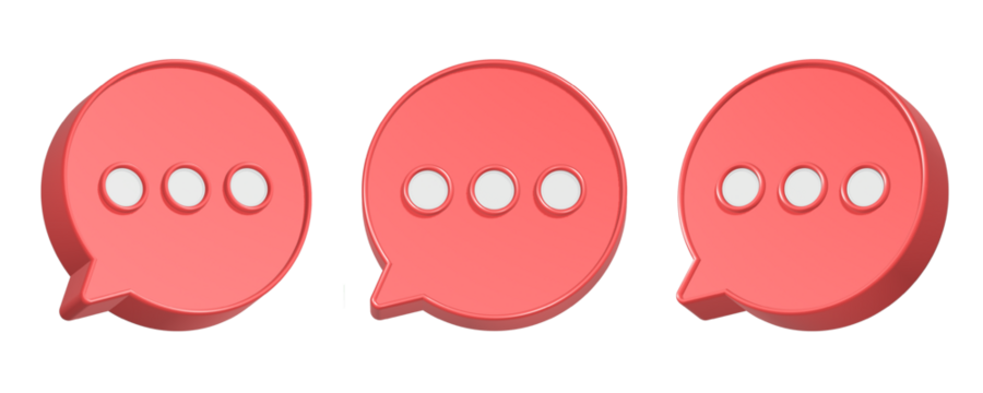 3d rendering design of red bubble with triple dot icon symbol for text massage