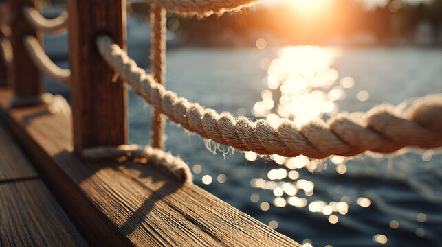 Fototapeta Commercial photo of sunset, seaside, pier and rope scene 