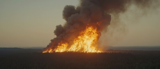 Burning Earth globe engulfed in wildfire flames, symbolizing global warming, climate crisis, and environmental destruction.