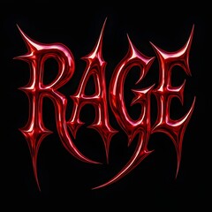 Bold statement RAGE metallic red lettering against stark black backdrop for impactful designs, edgy branding and powerful visual communication