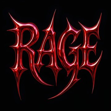 Bold statement RAGE metallic red lettering against stark black backdrop for impactful designs, edgy branding and powerful visual communication