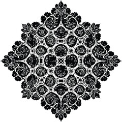 Intricate Vector Mandala with Detailed Floral and Lanna Tribal Motifs, a Symmetrical Decorative Ornament with Spirals and Lace