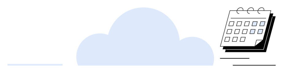 Cloud sits under a floating calendar, representing online data storage, scheduling, and organization. Ideal for productivity, planning, teamwork, efficiency, digital transformation remote work