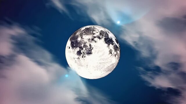 Vollmond mit ziehenden Wolken &ndash; n&auml;chtliche Mondlandschaft im Mondschein