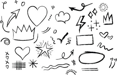 hand line draw love, cloud, arrow, crown, star, love design shapes. vector graphics.