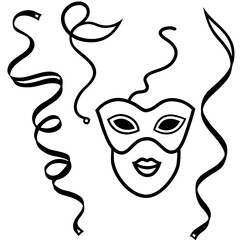 
Mask and Streamers Vector | Generative AI Linocut Silhouette Design