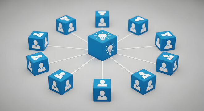 Creative team brainstorming ideas in collaborative network