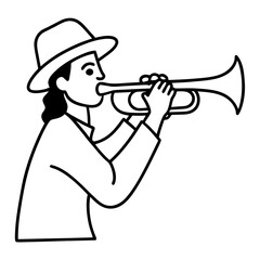 "Trumpet Blower Vector – Generative AI Linocut Silhouette Design"