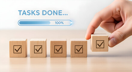 Tasks completed 100% with final checklist item placed