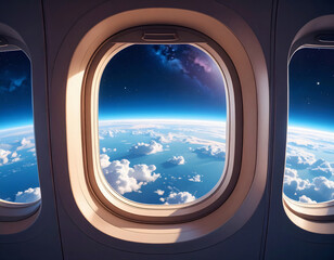 Fototapeta premium Stunning sight of Earth through spacecraft circular window