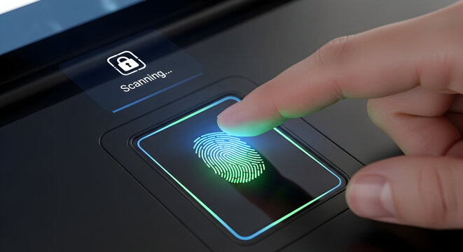 Fingerprint scanning on a modern device for secure access and authentication.