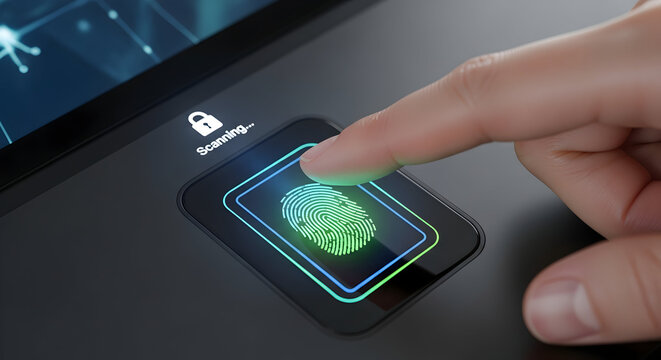 Fingerprint scanning for secure access, representing digital identity and technology.