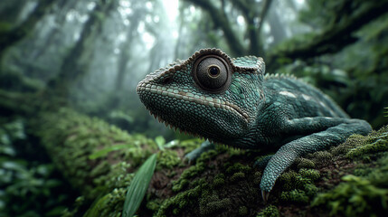 Exotic and beautiful green panther chameleon