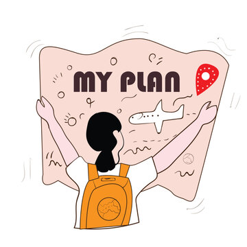 Planning Trip with Map &ndash; Travel and Adventure Concept Illustration
