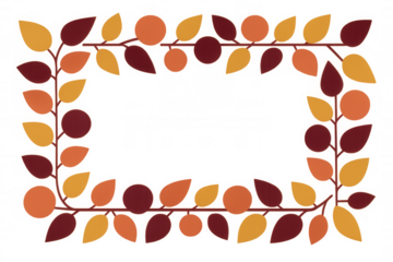 Autumn fall foliage border creating decorative frame with colorful leaves and berries. Transparent background