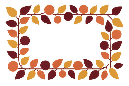 Autumn fall foliage border creating decorative frame with colorful leaves and berries. Transparent background
