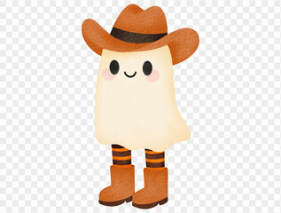 Watercolor cowboy ghost illustration spooky Halloween vector.