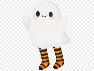 Watercolor ghost with orange socks spooky Halloween illustration Vector.