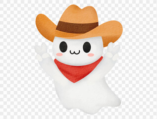 Cowboy ghost with red scarf watercolor spooky Halloween illustration Vector.