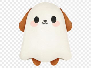 Puppy ghost costume watercolor spooky Halloween illustration Vector.