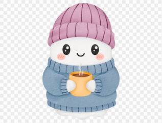 Cozy ghost with sweater and mug watercolor spooky Halloween Vector.