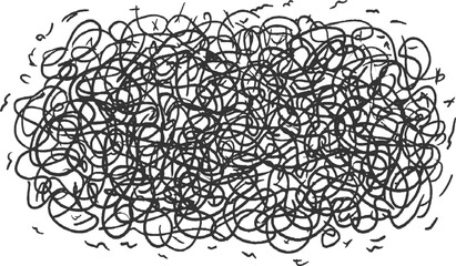 A dense pattern of black scribbled lines and curves on a white background.