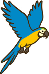 Blue-and-Yellow Macaw Flying – Colorful Parrot Vector Illustration Isolated for Commercial Use and Children’s Designs