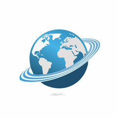 Naklejka premium Stylized Globe with Blue Rings World Map Design.