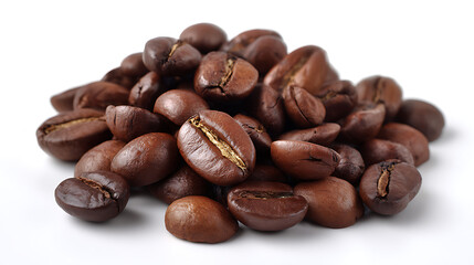 Fototapeta premium Pile Of Roasted Coffee Beans Macro Shot Studio Lighting Isolated On White
