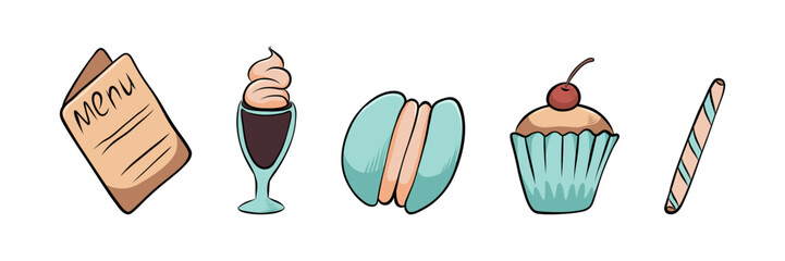 Sticker, drawing of coffee, sweets, coffee cocktail