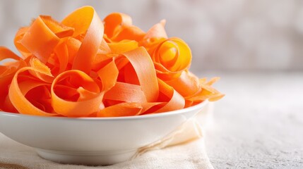 Fresh Carrot Ribbons in a White Bowl for a Vibrant Salad
