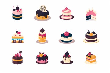 Cakes icon set, desserts, cupcakes symbols, sweets sign, bakery design elements, bakery pastry, biscuits