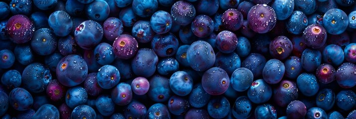 Bilberries texture background, blueberries pattern, blaeberry mockup, whortleberry banner top view