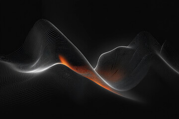Generative AI abstract visualization of colorful sound waves and acoustic data flow with glowing particles in motion across dark background