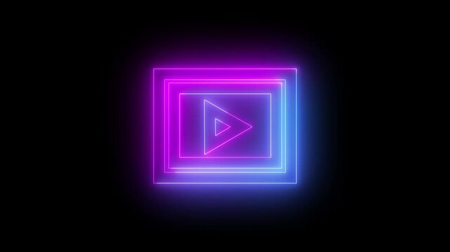Neon slideshow icon cyan purple color glowing animation black background
