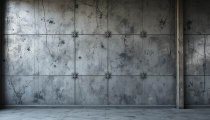 Fototapeta premium Grungy Concrete Wall Backdrop with Metal Fixtures and Subtle Shadow Detailing
