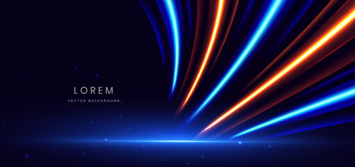 Futuristic blue and orange curved beam with lighting effect on dark background.