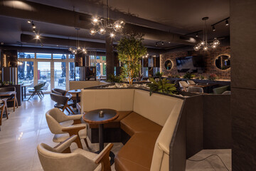 Interior of a modern hotel cafe bar restaurant