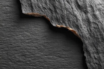 Close-up shows two textured, dark gray slate tiles overlapping each other, creating a diagonal division between the two surfaces