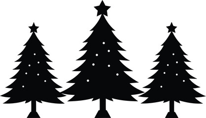 Obraz premium 3 black silhouettes of a Christmas trees, isolated on a white background. High contrast, simple, vector style 