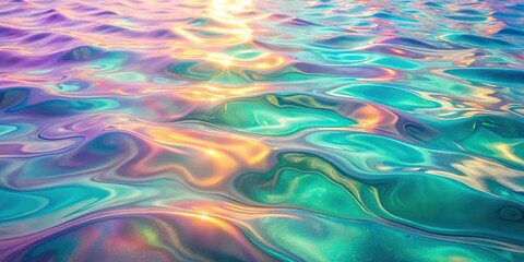 Abstract iridescent water surface texture with pastel hues and subtle light reflections