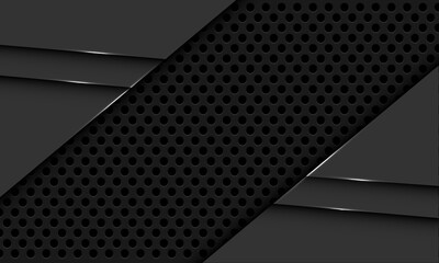 Abstract grey metallic dark circle mesh black shadow geometirc design modern futuristic technology background vector