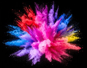 검정배경 빨강,파랑,노랑,분홍, 보라 등 여려 색의 고운 분말 가루 폭발