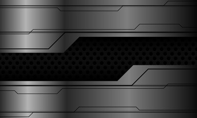 Abstract metallic dark circle mesh black shadow geometirc design modern futuristic technology background vector
